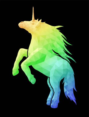 Gökkuşağı tek boynuzlu at silueti ile düşük poli sanat