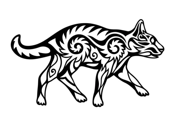 Zwart-wit illustratie met gestileerde kat — Stockvector