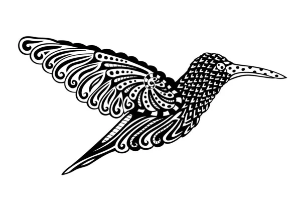 Arte blanco y negro con colibrí decorativo — Vector de stock