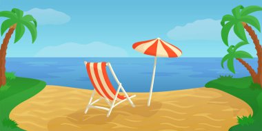 Egzotik kum plaj manzara ile karikatür sahnesi