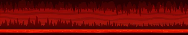 Niekończący się czerwony krajobraz z ciemną jaskinią piekła — Wektor stockowy