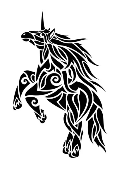 Fantasy Tattoo kunst met zwarte Unicorn silhouet — Stockvector