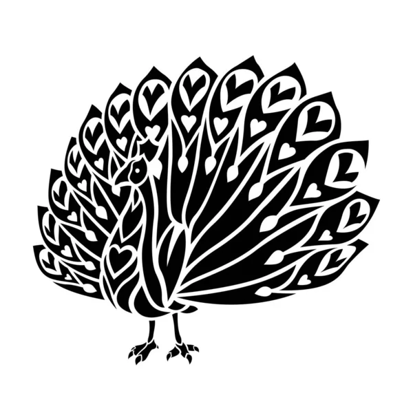 Black tattoo art with stylized cartoon peacock — Stock Vector