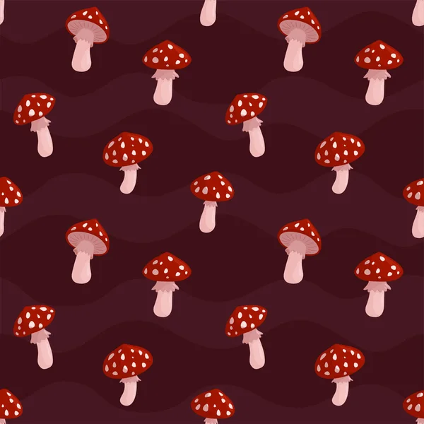 Modèle sans couture violet avec bande dessinée rouge amanitas — Image vectorielle