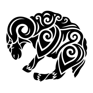 Stilize koç silueti ile siyah kabile sanatı