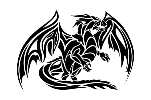 Fantasy tattoo art with stylized black dragon — Stock Vector
