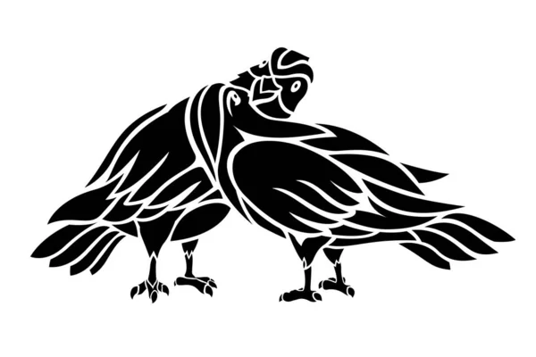 Schwarz-weiße Tätowierkunst mit küssenden Tauben — Stockvektor
