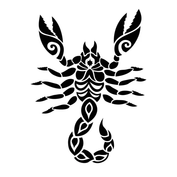 Arte del tatuaje tribal blanco y negro con escorpión — Vector de stock