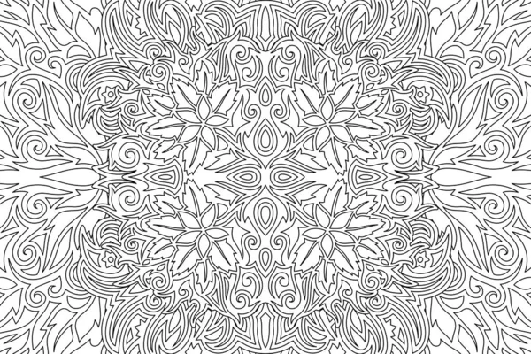 Black and white art with linear floral pattern — Stock Vector