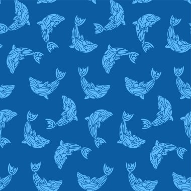 Yunuslar ile mavi dikişsiz desen li sanat