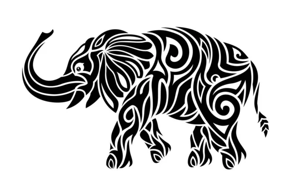 Μαύρο και άσπρο τέχνη τατουάζ με στυλιζαρισμένο ελέφαντα — Διανυσματικό Αρχείο