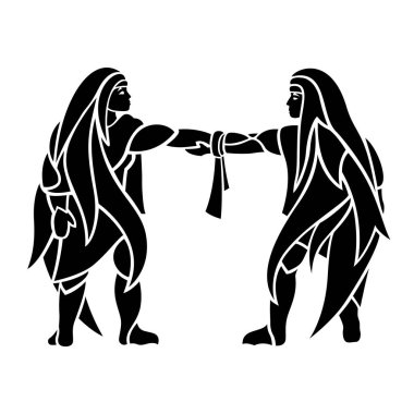 El sıkışan dövmeli kabile insanları.