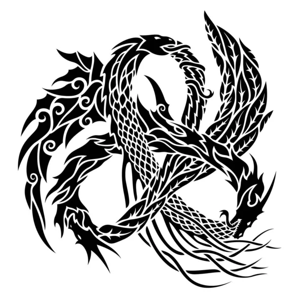 Tatuaje con dragones trinidad sobre fondo blanco — Vector de stock