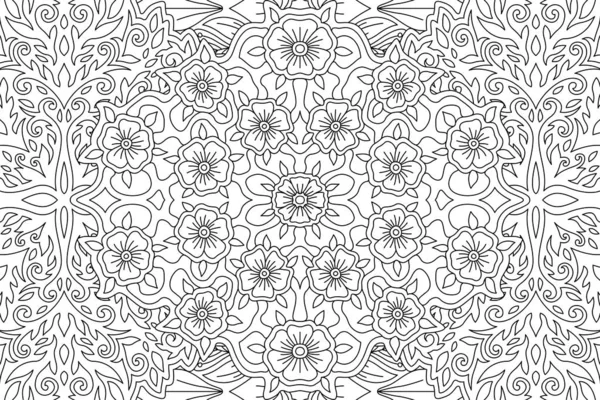 Art for coloring book with linear floral pattern — Stock Vector