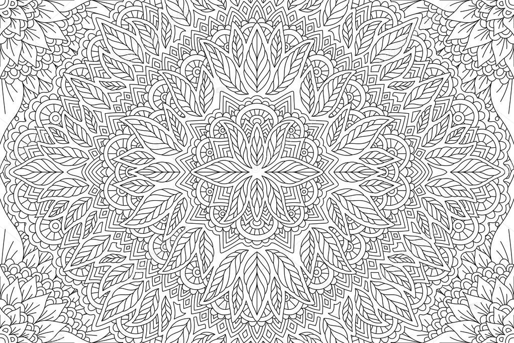 Black and white art for coloring book with leaves
