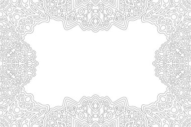 Soyut fantezi dikdörtgen kenarı ve beyaz kopya alanı olan yetişkin boyama kitabı sayfası için güzel monokrom doğrusal illüstrasyon
