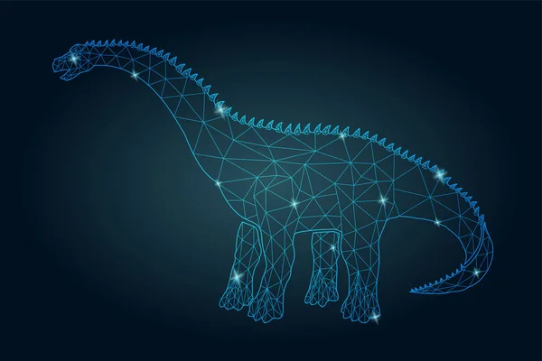 Belle Illustration Poly Basse Étoilée Avec Silhouette Diplodocus Stylisée Brillante — Image vectorielle