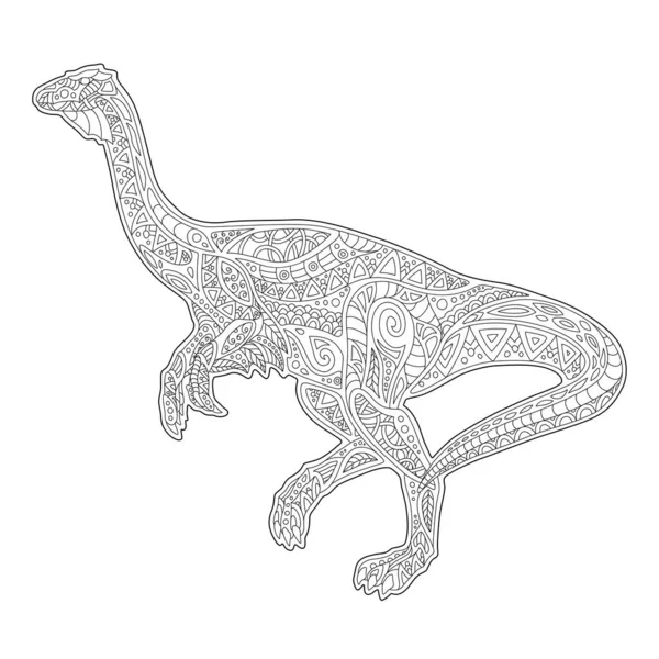 白の背景に孤立した恐竜のシルエットを実行している本のページを着色するための美しいモノクロの線形イラスト — ストックベクタ