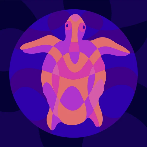 色彩艳丽的插图 色彩艳丽的霓虹灯色的海龟轮廓 深色背景 — 图库矢量图片