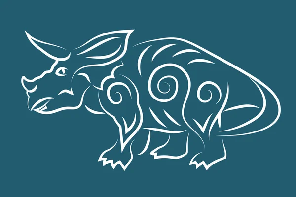 Bela Ilustração Tribal Linear Desenhada Mão Com Silhueta Triceratops Branca — Vetor de Stock