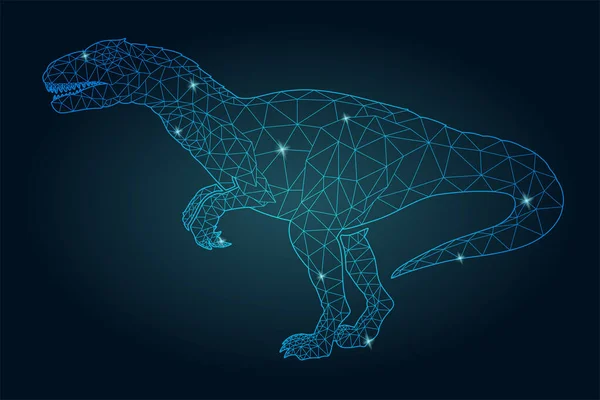 Krásné Hvězdné Nízké Poly Ilustrace Lesklé Modré Raptor Silueta Tmavém — Stockový vektor