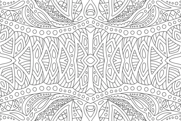 Beautiful Black White Illustration Adult Coloring Book Page Rectangle Abstract — Stock Vector