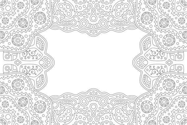 抽象的な長方形の境界線と白いコピースペースを持つ大人のぬり絵のための美しいモノクロ線形イラスト — ストックベクタ