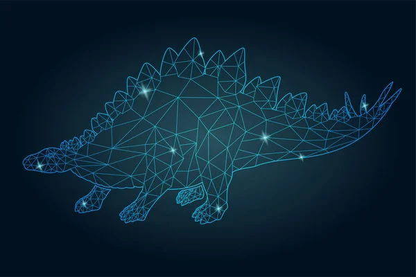 Krásné Kosmické Nízké Poly Ilustrace Lesklé Modré Stegosaurus Silueta Tmavém — Stockový vektor