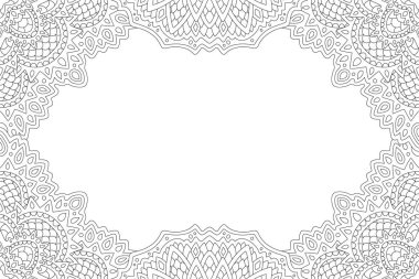 Yetişkin boyama kitabı sayfası için soyut kenarlık ve beyaz kopya alanı ile güzel monokrom doğrusal illüstrasyon