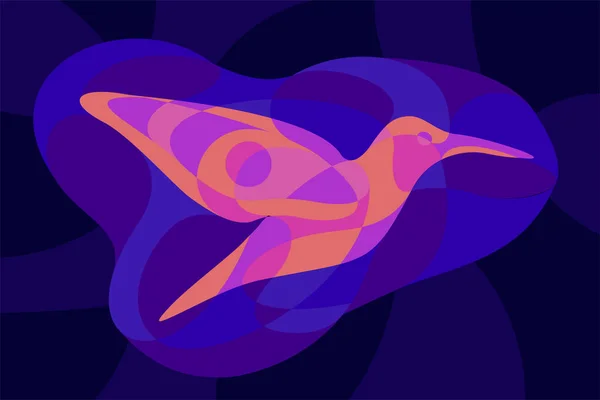 Belle Illustration Colorée Avec Une Silhouette Colibri Couleur Néon Brillant — Image vectorielle