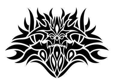 Beyaz arka planda siyah iblisin izole edildiği güzel bir kabile dövmesi çizimi