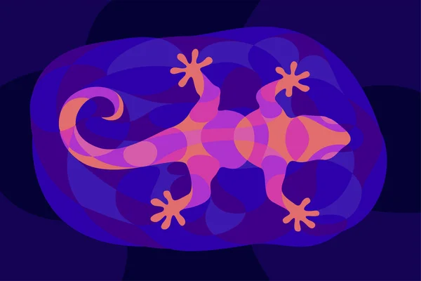 Ilustrasi Warna Warni Indah Dengan Siluet Gecko Berwarna Neon Mengkilap - Stok Vektor