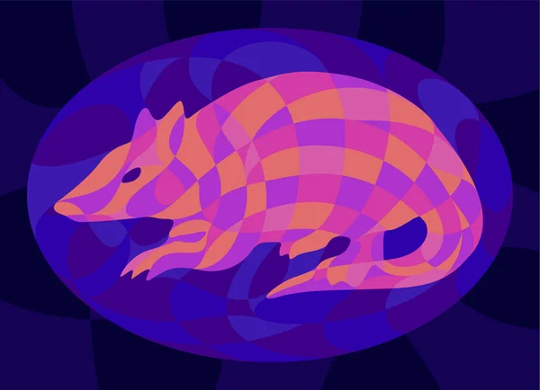 Mooie Kleurrijke Illustratie Met Glanzende Neon Gekleurde Armadillo Silhouet Donkerblauwe — Stockvector