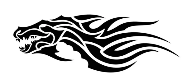 Красивая Татуировка Племени Черной Головой Дракона Белом Фоне — стоковый вектор