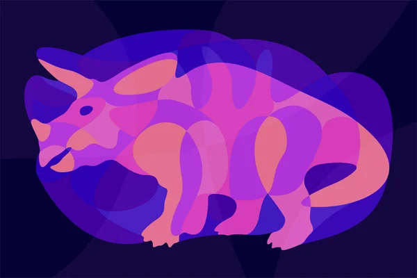 Mooie Kleurrijke Illustratie Met Glanzende Neon Gekleurde Triceratops Silhouet Donkerblauwe — Stockvector