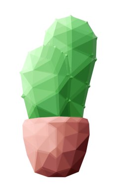 Beyaz arka planda izole edilmiş stilize kaktüsleri olan güzel renkli düşük polimerli çizimler