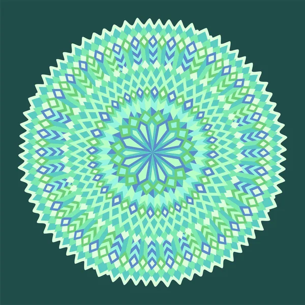 ダークな背景に抽象的な幾何学的なラウンドパターンが隔離された美しい緑のイラスト — ストックベクタ