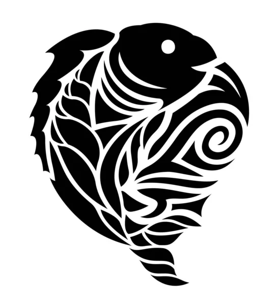 Schöne Schwarze Tribal Tattoo Illustration Mit Stilisierter Fisch Silhouette Auf — Stockvektor