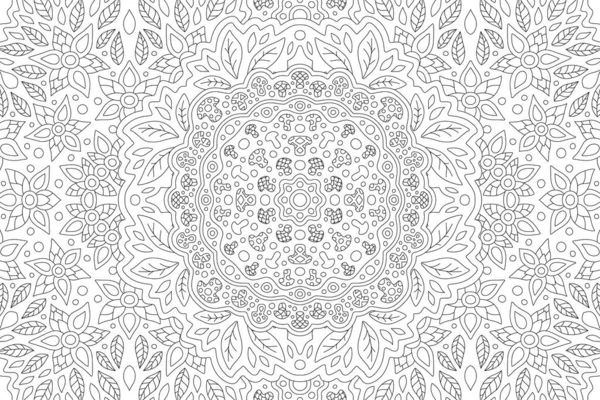 Beautiful Black White Illustration Coloring Book Rectangle Linear Floral Pattern — Stock Vector