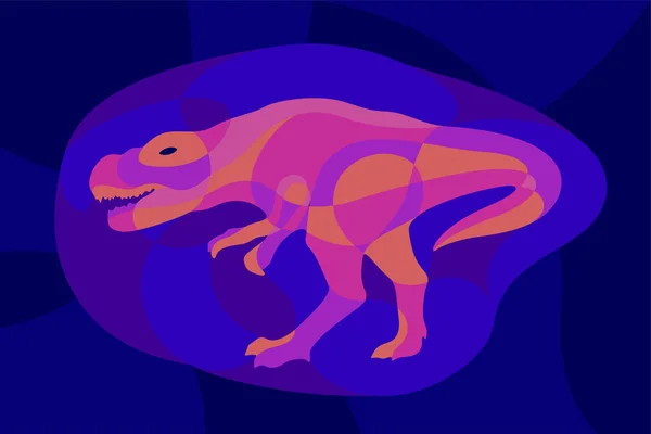 Koyu Mavi Arkaplanda Parlak Neon Renkli Tyrannosaur Silueti Olan Güzel — Stok Vektör