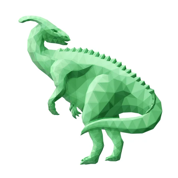 Hermosa Ilustración Poli Bajo Con Dinosaurio Estilizado Verde Aislado Sobre — Vector de stock