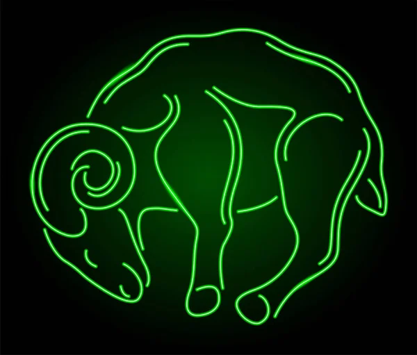 Όμορφη Πολύχρωμη Γραμμική Εικόνα Πράσινο Φωτίζεται Νέον Ram Σιλουέτα Στο — Διανυσματικό Αρχείο