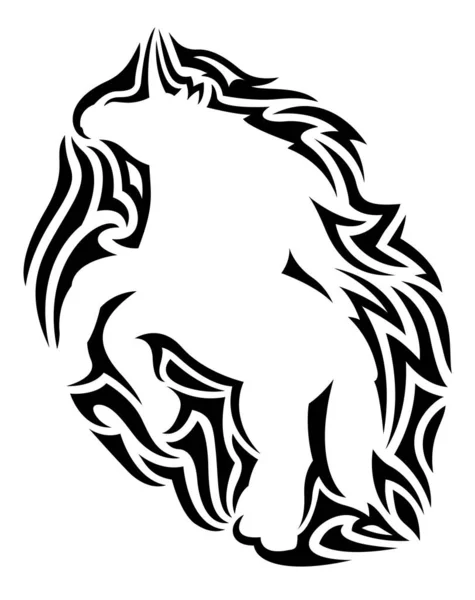 Beautiful Tribal Tattoo Illustration White Unicorn Silhouette Black Abstract Pattern — Stock Vector