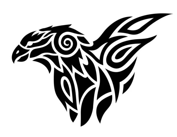 Mooie Tribal Tattoo Illustratie Met Zwarte Roofvogel Witte Achtergrond — Stockvector