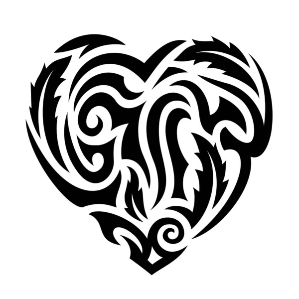 Schöne Tribal Tattoo Illustration Mit Schwarzer Herzform Und Blättern Auf — Stockvektor