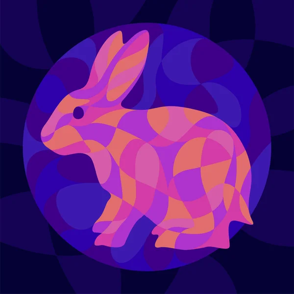 Belle Illustration Colorée Avec Une Silhouette Lapin Couleur Néon Brillant — Image vectorielle