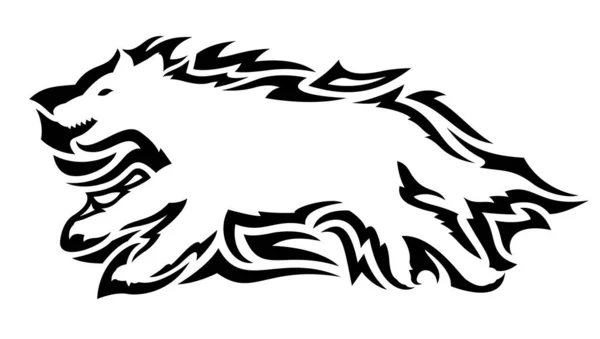 Красивая Иллюстрация Черной Татуировкой Племени Вокруг Силуэта Белого Волка — стоковый вектор