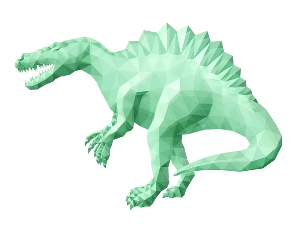 Mooie Groene Laag Poly Illustratie Met Gestileerde Spinosaurus Silhouet Geïsoleerd — Stockvector