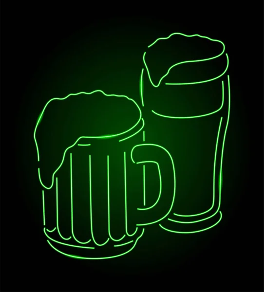 暗い背景にビールと照明ネオンシンボルと美しいカラフルな線形イラスト — ストックベクタ