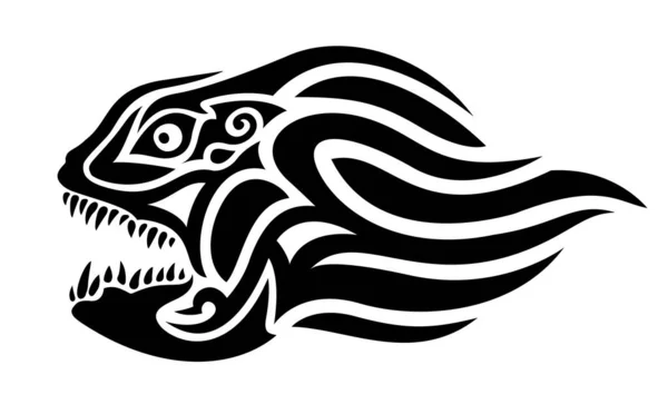 Hermosa Ilustración Tatuaje Tribal Con Cabeza Monstruo Negro Volador Sobre — Vector de stock